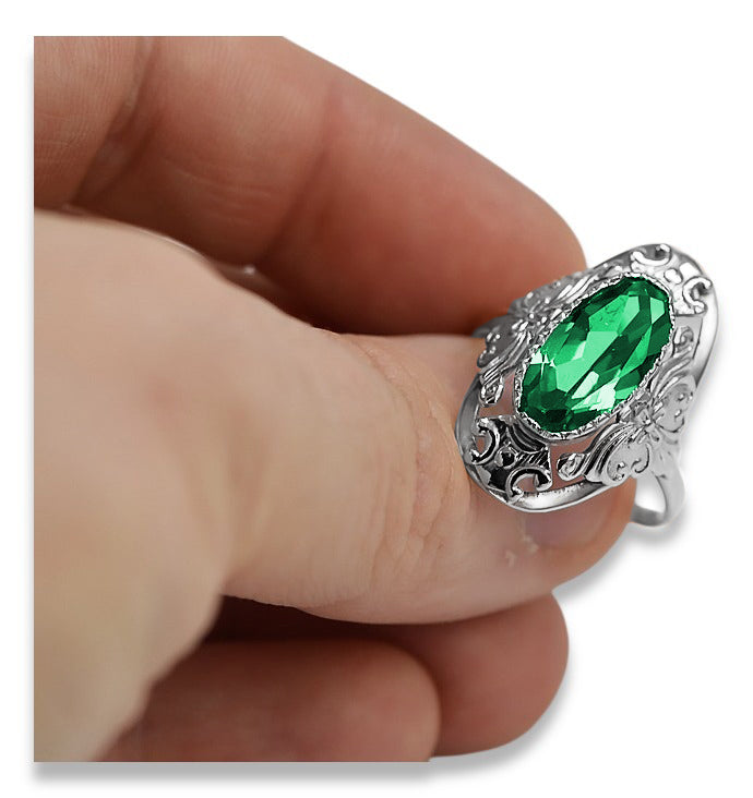 Vintage Emerald Ring in Sterling Silver (vrc014s-em) — full view of the piece