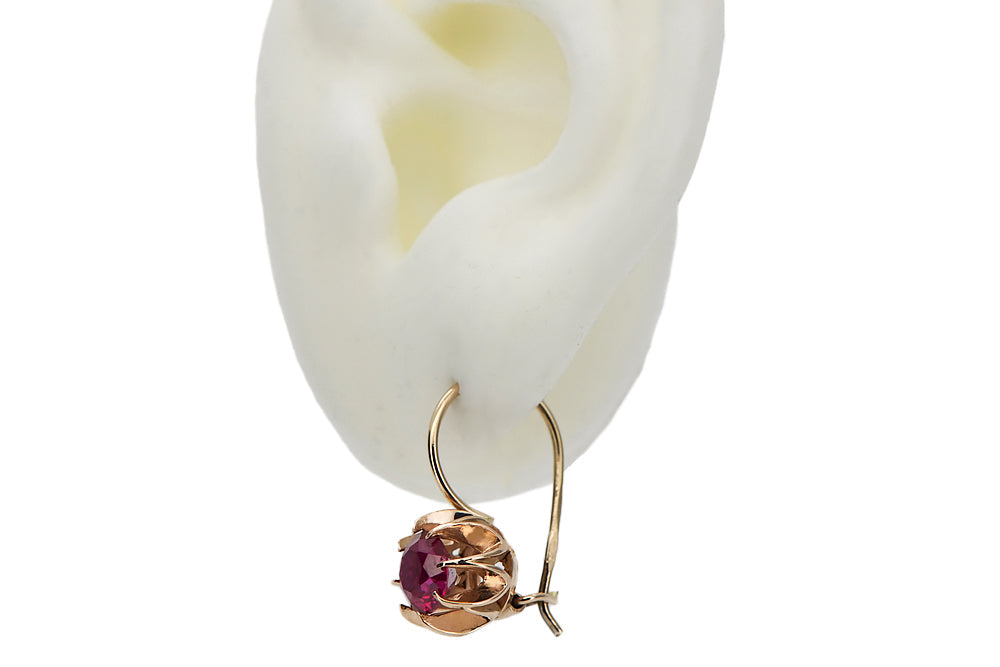 Vintage Ruby Earrings in 14K Rose Gold (vec062r-rb) — side view showing the setting