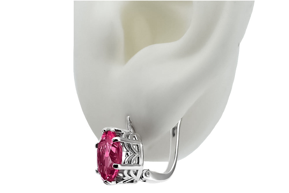 Vintage Ruby Earrings in Sterling Silver (vec003s-rb) — full view of the piece