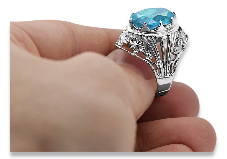 Vintage Aquamarine Ring in Sterling Silver (vrc031s-aq) — side view showing the setting
