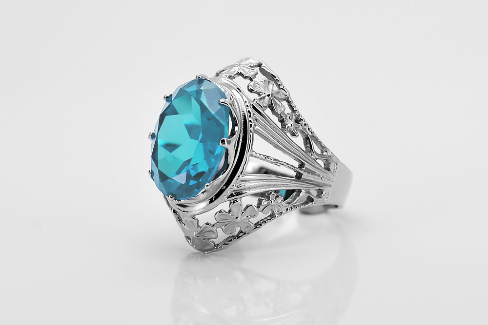 Vintage Aquamarine Ring in Sterling Silver (vrc031s-aq) — full view of the piece