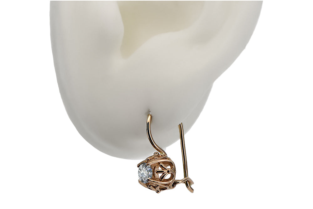 Vintage Zircon Craft Earrings in 14K Rose Gold (vec145r-zi) — full view of the piece