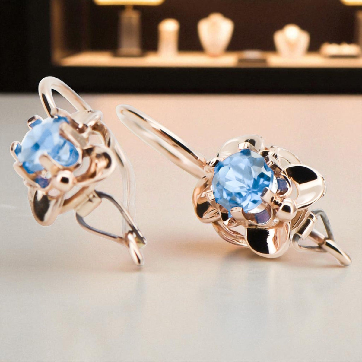 Vintage Aquamarine Earrings in 14K Rose Gold (vec116r-aq)