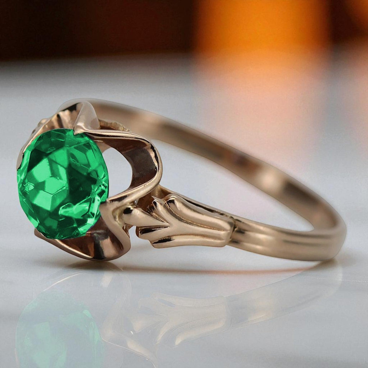 Vintage Emerald Ring in 14K Rose Gold (vrc023r-em)