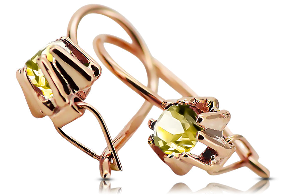 Vintage Yellow Peridot Earrings in 14K Rose Gold (vec053r-yp) — back view with the clasp