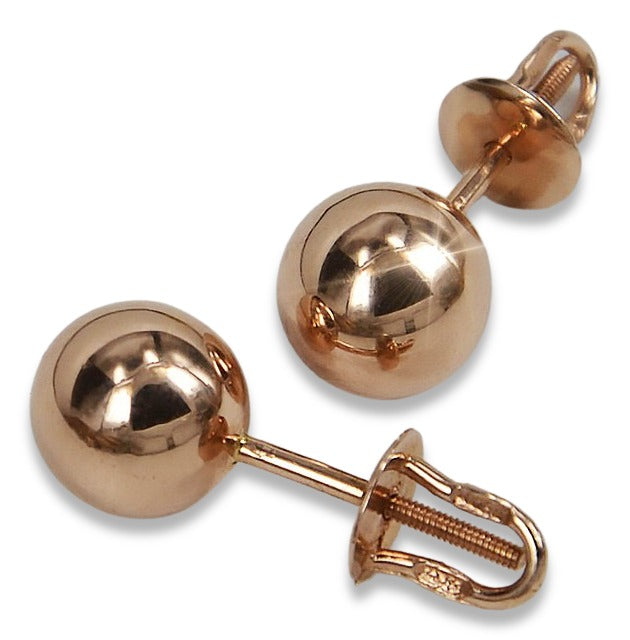 Vintage Ball Earrings in 14K Rose Gold (ven085) — close-up of the hallmark on the inner band