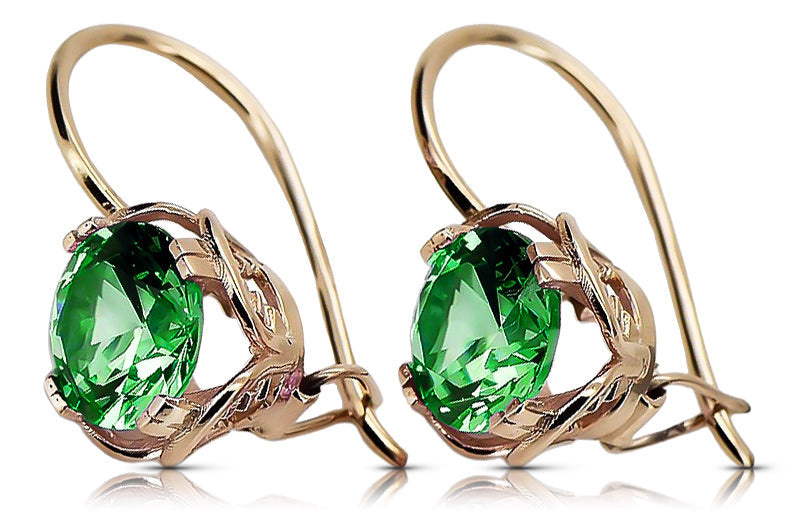 Vintage Emerald Earrings in 14K Rose Gold (vec029r-em) — close-up of the hallmark on the inner band