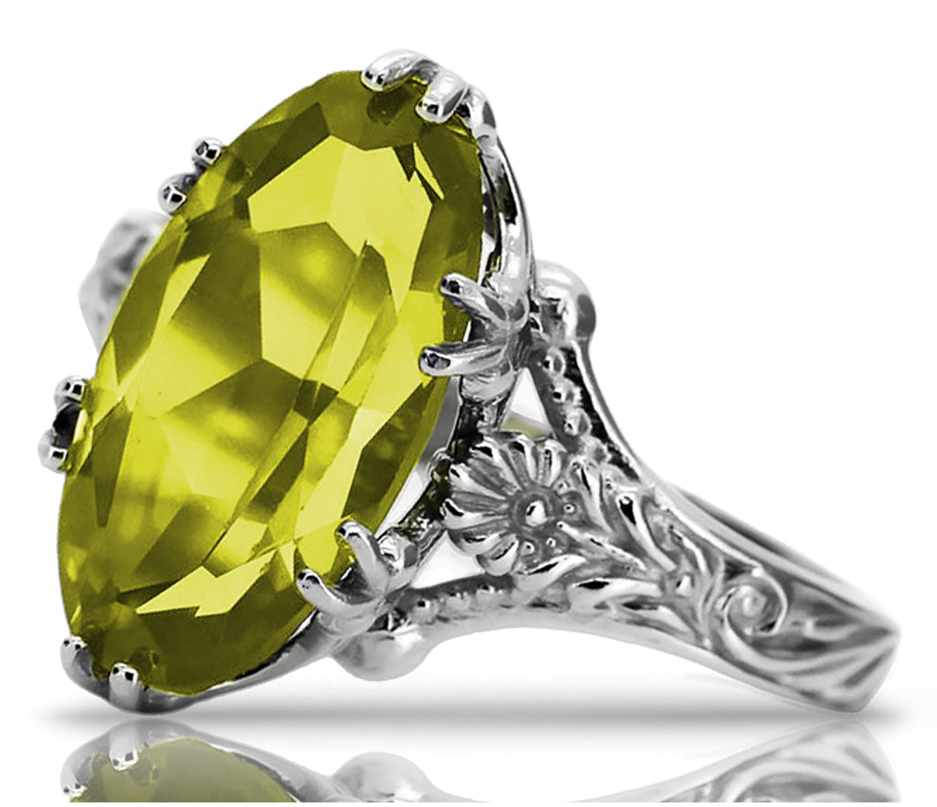 Vintage Yellow Peridot Ring in Sterling Silver (vrc084s-yp)
