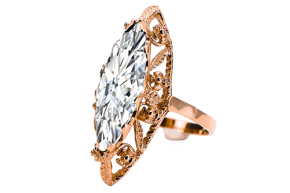 Vintage Zircon Ring in 14K Rose Gold (vrc005r-zi) — worn on the hand, showing profile