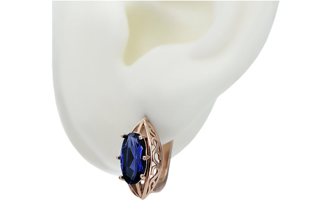 Vintage Sapphire Earrings in 14K Rose Gold (vec141r-sp) — close-up of the hallmark on the inner band
