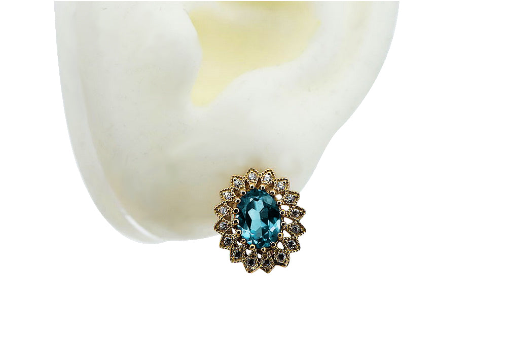 Vintage Aquamarine Earrings in 14K Rose Gold (vec125r-aq) — side view showing the setting