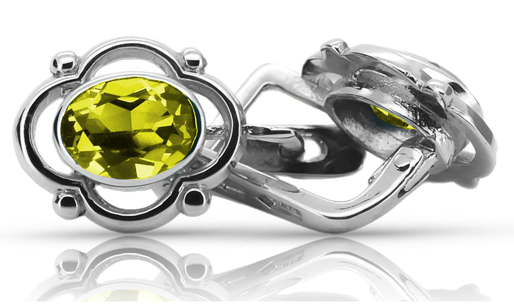 Vintage Yellow Peridot Earrings in Sterling Silver (vec033s-yp) — full view of the piece