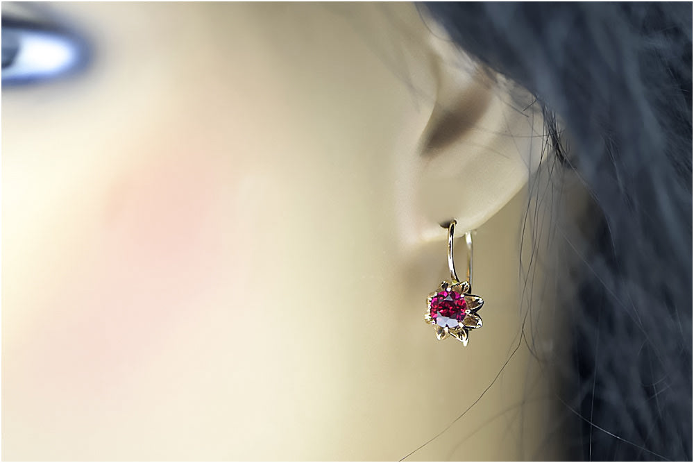 Vintage Ruby Earrings in 14K Rose Gold (vec092r-rb) — full view of the piece