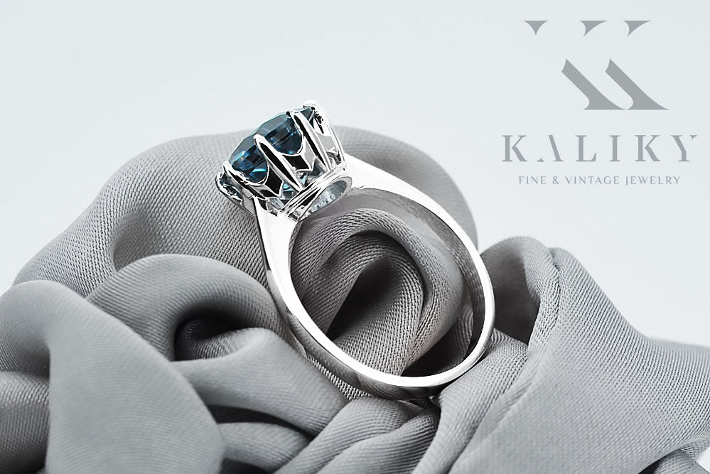 Vintage Aquamarine Ring in Sterling Silver (vrc157s-aq) — close-up of the hallmark on the inner band