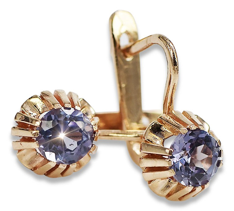 Vintage Alexandrite Earrings in 14K Rose Gold (vec027r-ax) — angled view catching the light