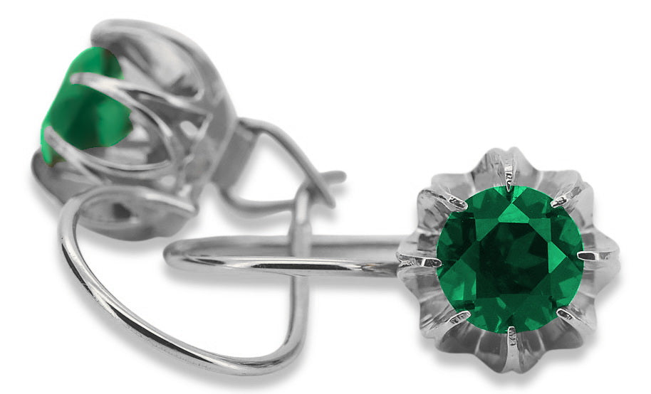 Vintage Emerald Earrings in Sterling Silver (vec062s-em) — worn on the neckline, showing the drape