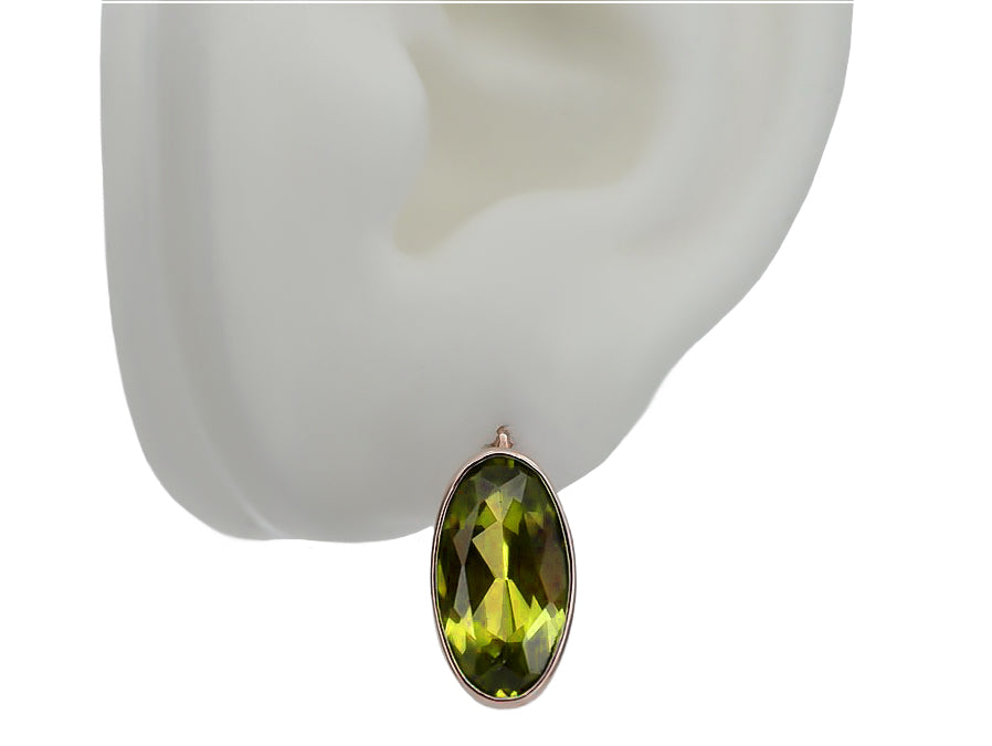 Vintage Yellow Peridot Earrings in 14K Rose Gold (vec001r-yp) — close-up of the stone and setting