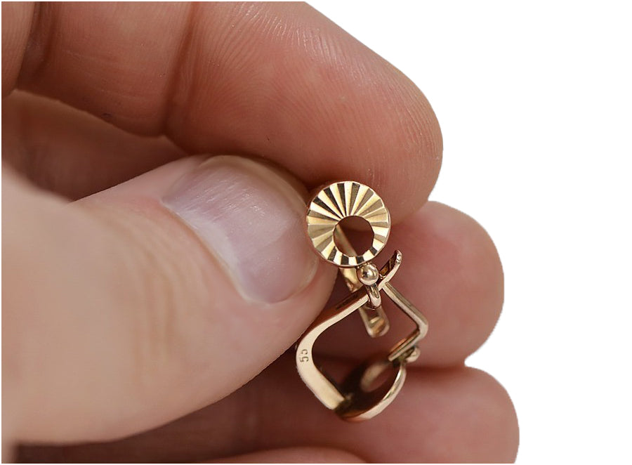 Vintage Hoops Earrings in 14K Rose Gold (ven079) — close-up of the stone and setting
