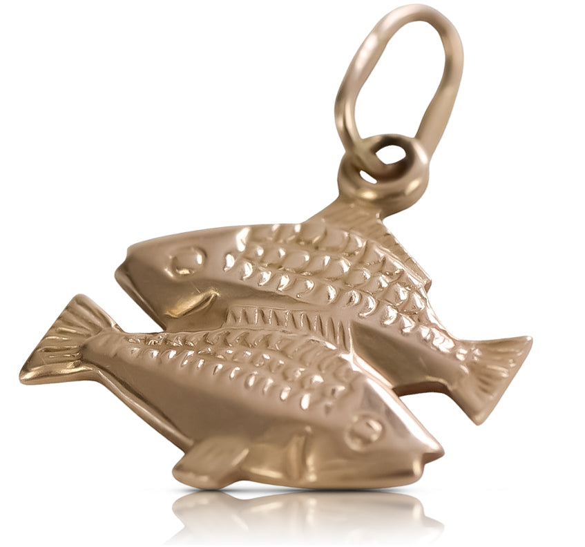 Vintage Pendant Made Fish Zodiac Vzp Pendant in 14K Rose Gold (1v3bc5) — close-up of the stone and setting