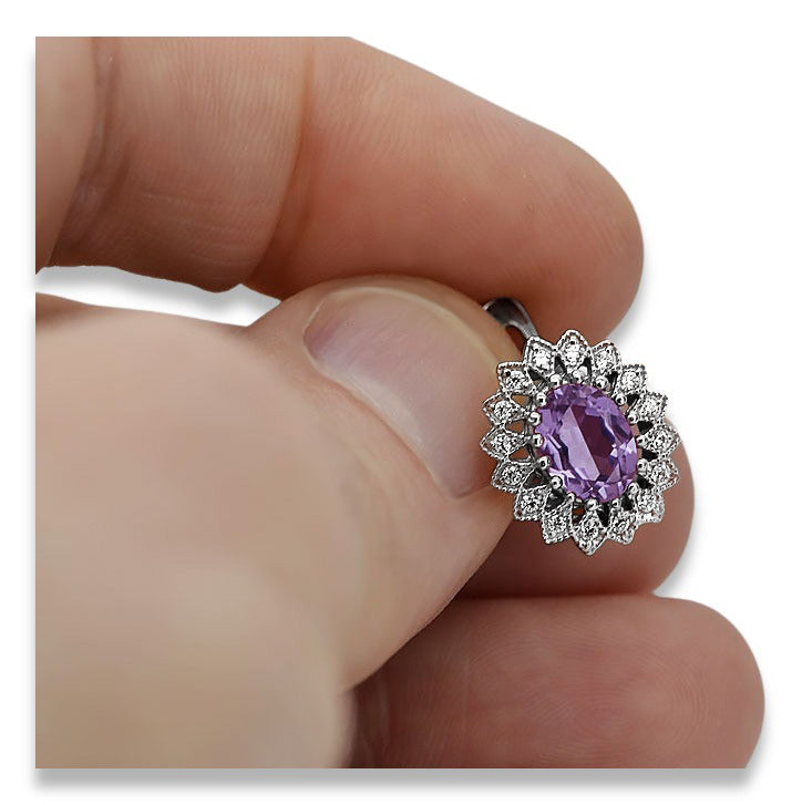 Vintage Amethyst Earrings in 14K White Gold (vec125w-am) — close-up of the hallmark on the inner band