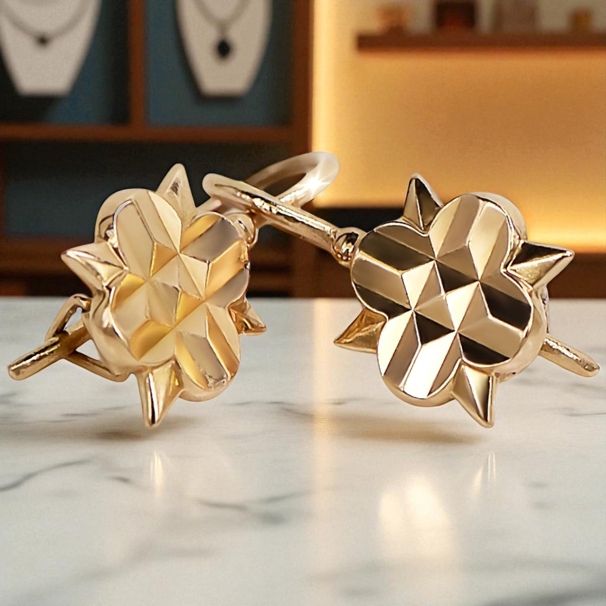 Vintage Leaf Earrings in 14K Rose Gold (ven098)