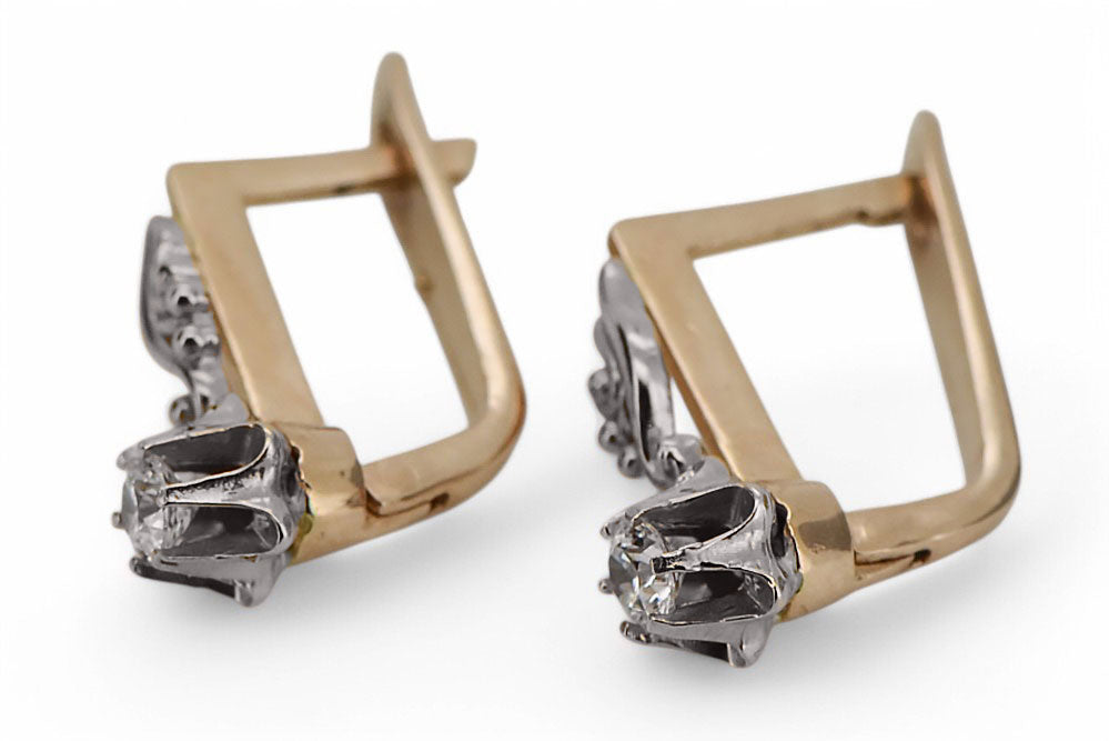 Vintage Zircon Earrings in 14K Rose & White Gold (vec150rw-zi) — close-up of the stone and setting