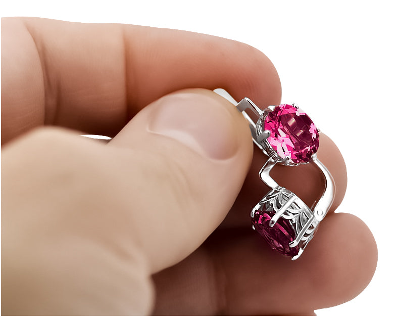 Vintage Ruby Earrings in Sterling Silver (vec003s-rb) — close-up of the hallmark on the inner band