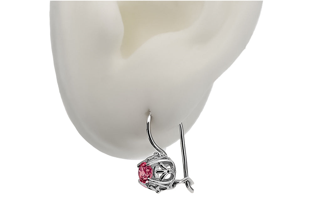 Vintage Ruby Earrings in Sterling Silver (vec145s-rb)