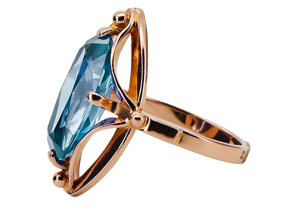 Vintage Aquamarine Ring in 14K Rose Gold (vrc047r-aq) — close-up of the hallmark on the inner band