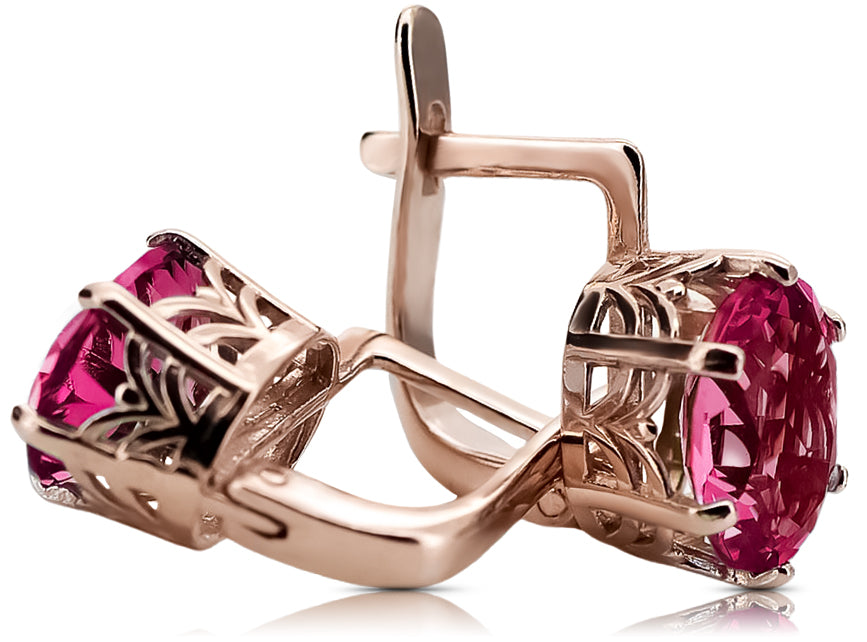 Vintage Ruby Earrings in 14K Rose Gold (vec003r-rb) — full view of the piece