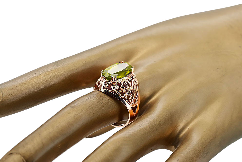 Vintage Yellow Peridot Ring in 14K Rose Gold (vrc074r-yp) — full view of the piece