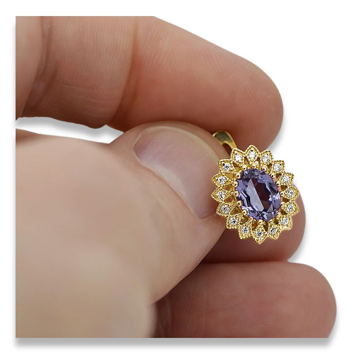 Vintage Alexandrite Earrings in 14K Yellow Gold (vec125y-ax)