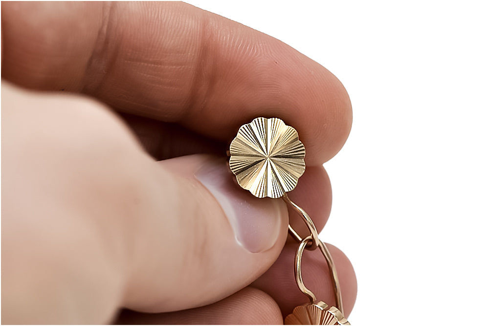 Vintage Flower Earrings in 14K Rose Gold (ven048) — close-up of the stone and setting