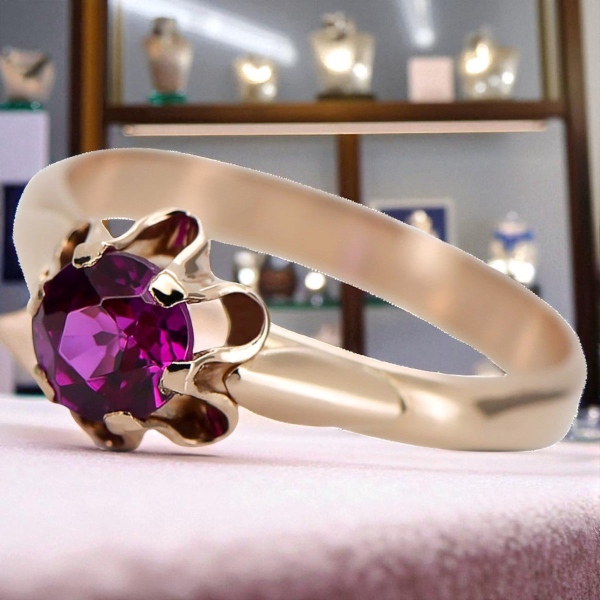 Vintage Ruby Ring in 14K Rose Gold (vrc094r-rb)