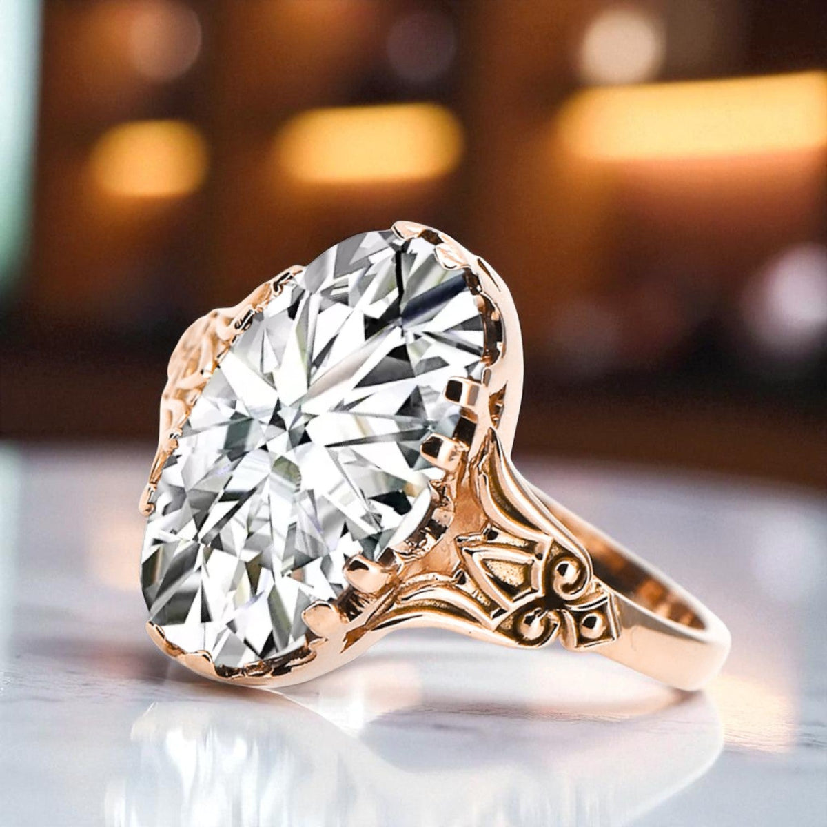 Vintage Zircon Ring in 14K Rose Gold (vrc058r-zi)