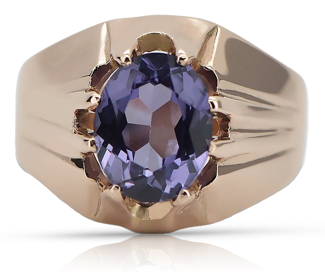 Vintage Alexandrite Ring in 14K Rose Gold (vrc016r-ax) — side view showing the setting