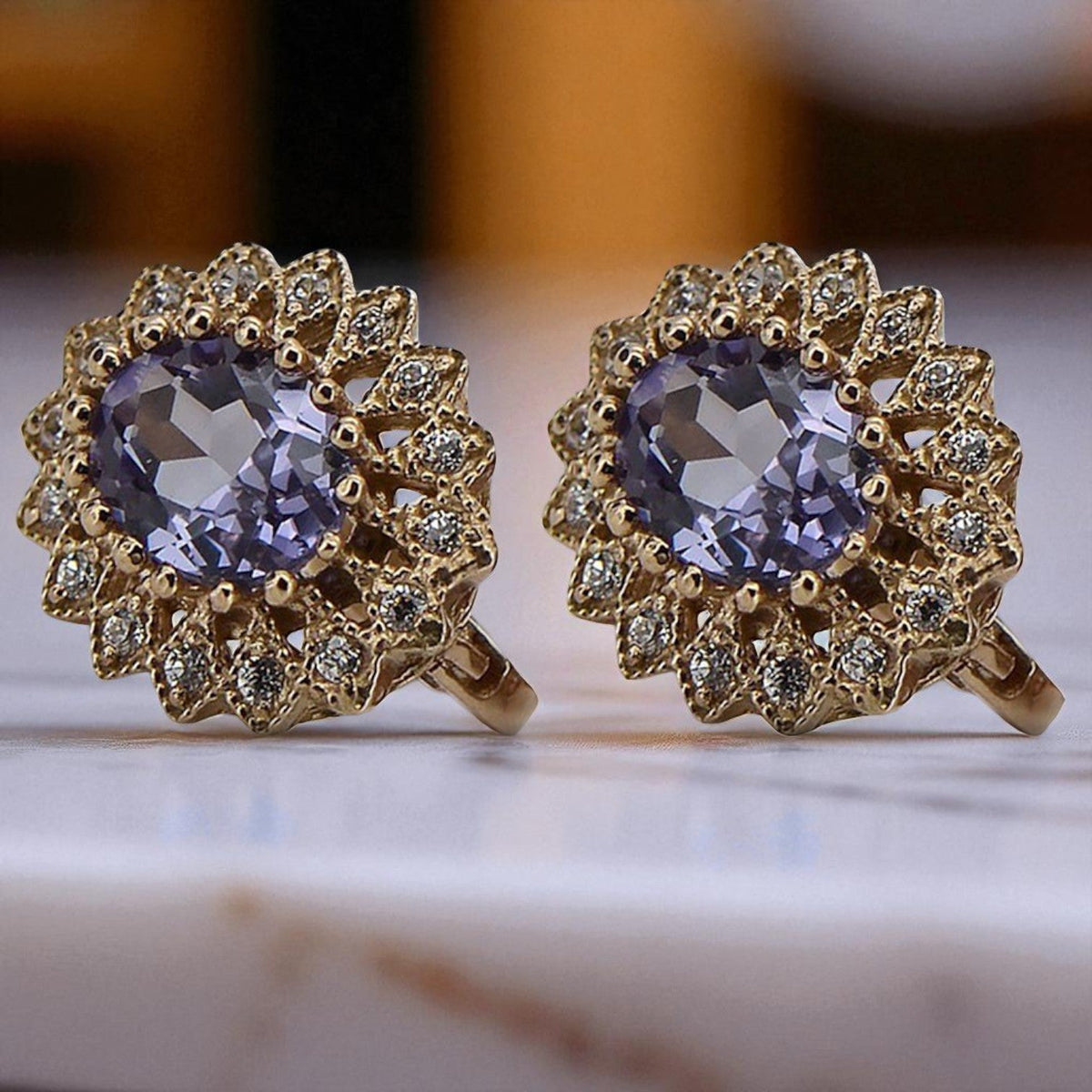 Vintage Alexandrite Earrings in 14K Rose Gold (vec125r-ax)