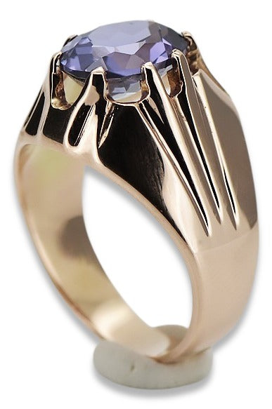 Vintage Alexandrite Ring in 14K Rose Gold (vrc016r-ax) — worn on the hand, showing profile