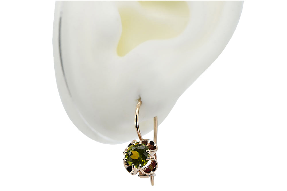 Vintage Yellow Peridot Earrings in 14K Rose Gold (vec035r-yp) — back view with the clasp