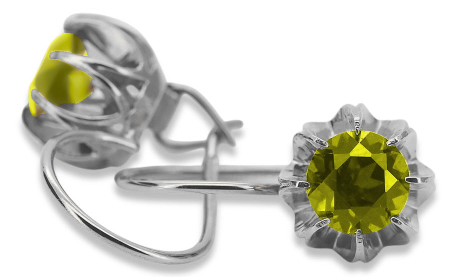 Vintage Yellow Peridot Earrings in Sterling Silver (vec062s-yp) — worn on the neckline, showing the drape
