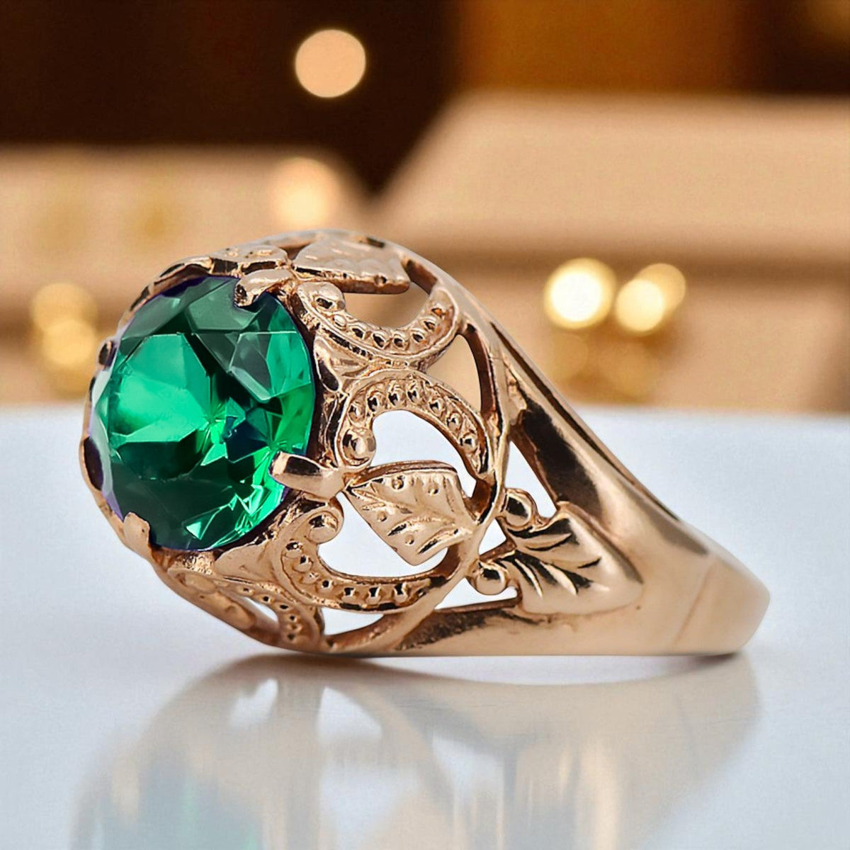 Vintage Emerald Craft Ring in 14K Rose Gold (vrc080r-em)