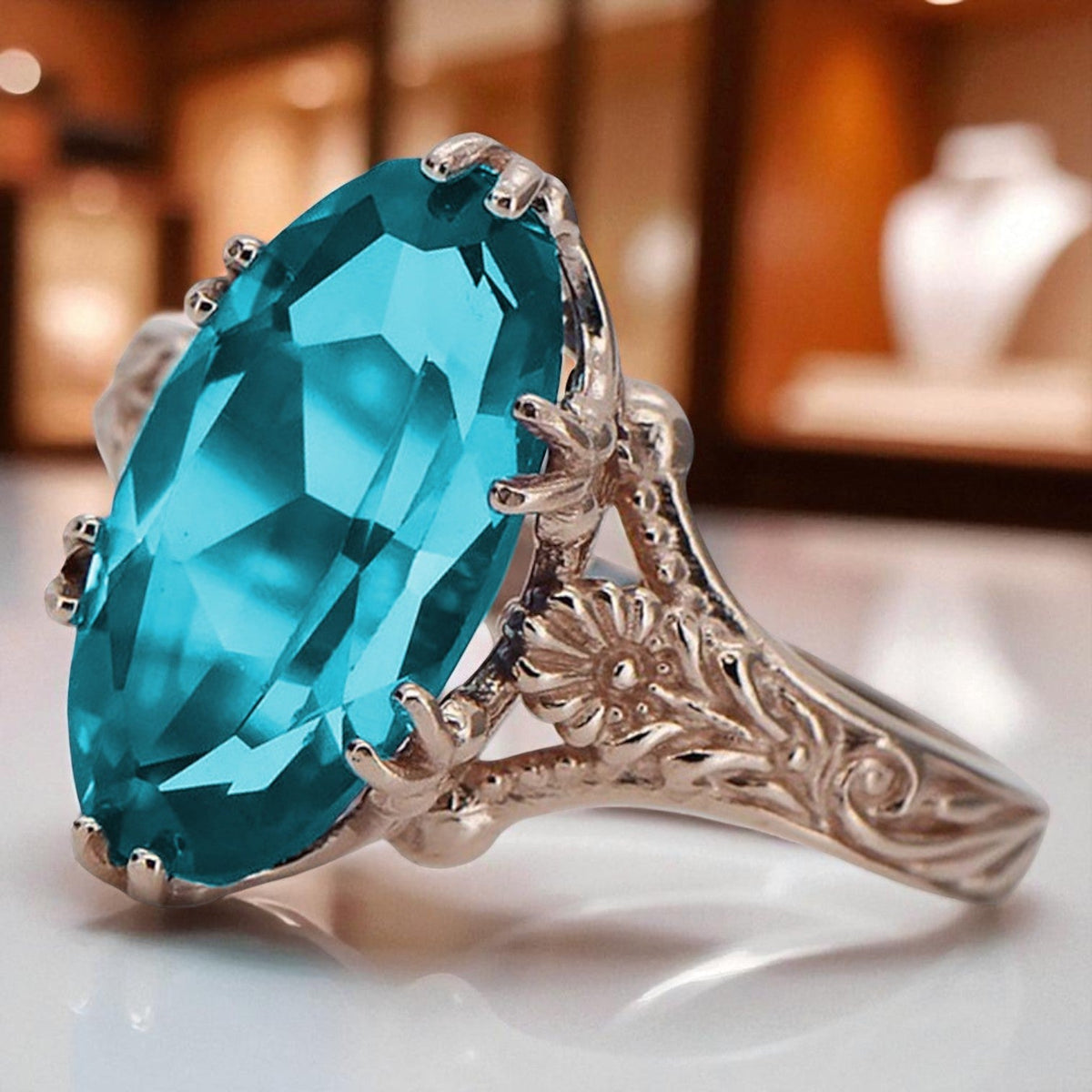 Vintage Aquamarine Akwamatyn Ring in 14K Rose Gold (vrc084r-aq)