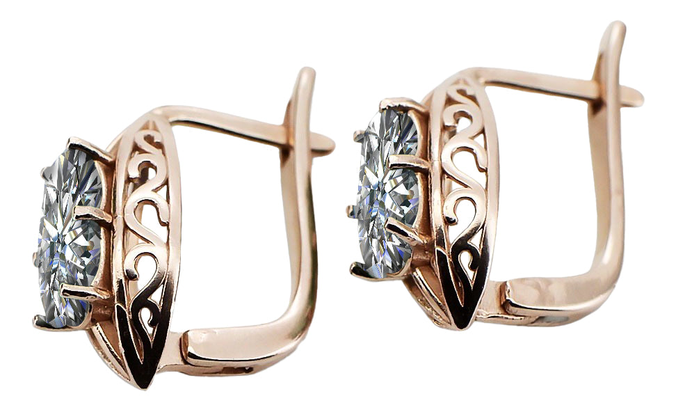 Vintage Zircon Earrings in 14K Rose Gold (vec141r-zi) — back view with the clasp