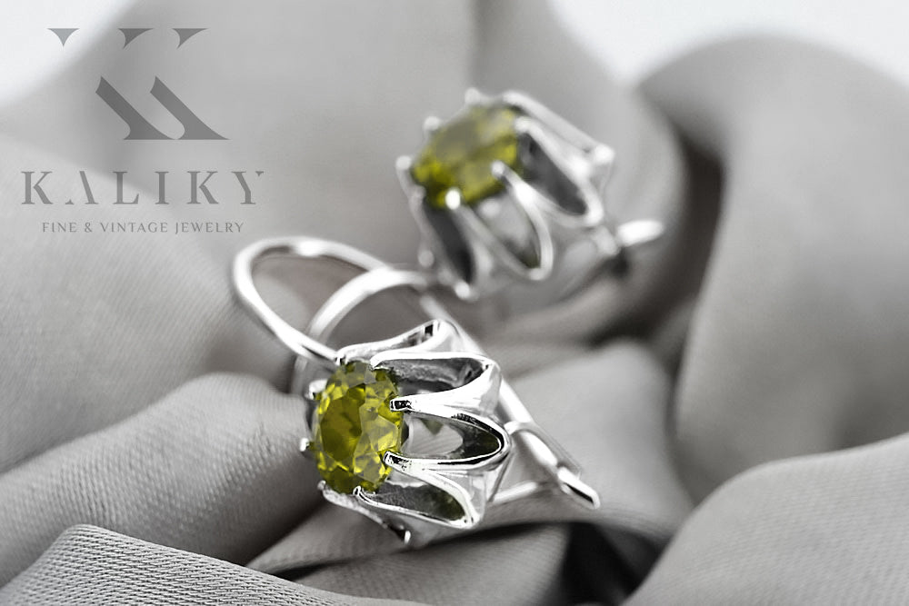 Vintage Yellow Peridot Earrings in Sterling Silver (vec092s-yp) — close-up of the hallmark on the inner band