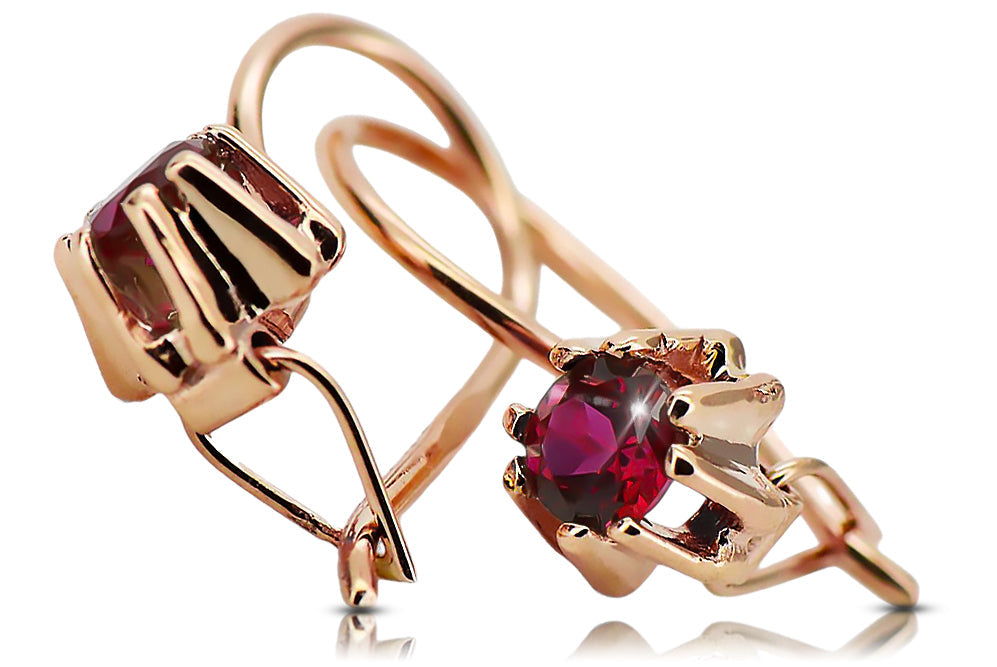 Vintage Ruby Earrings in 14K Rose Gold (vec053r-rb) — side view showing the setting