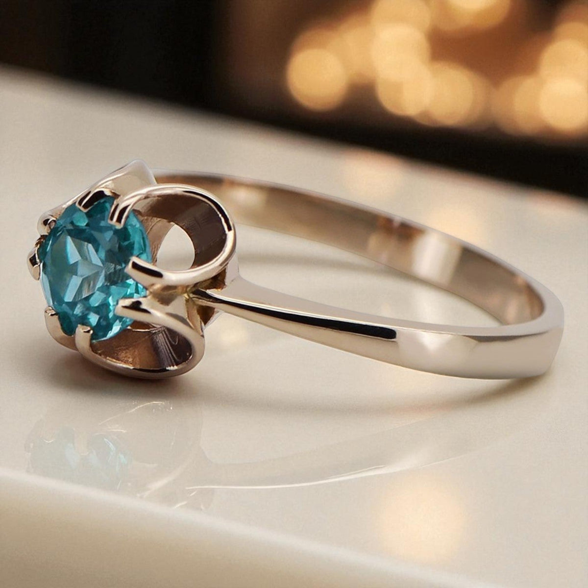 Vintage Aquamarine Ring in 14K Rose Gold (vrc348r-aq)