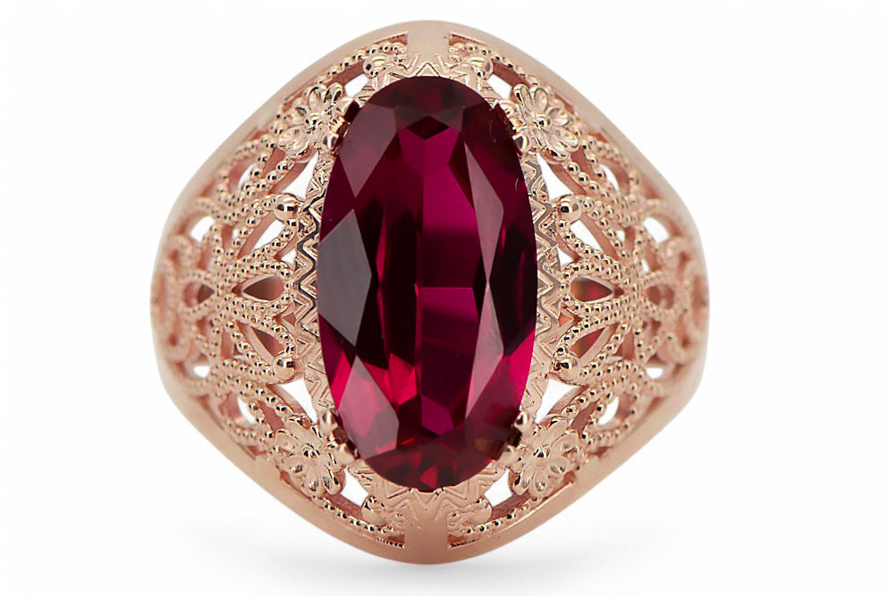 Vintage Ruby Ring in 14K Rose Gold (vrc074r-rb) — worn on the hand, showing profile