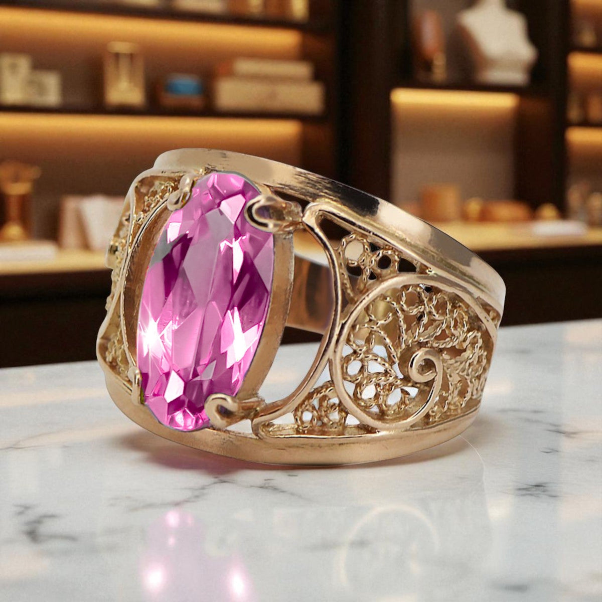 Vintage Amethyst Craft Ring in 14K Rose Gold (vrc057r-am)