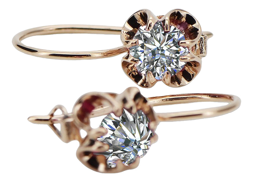 Vintage Zircon Earrings in 14K Rose Gold (vec035r-zi) — close-up of the stone and setting