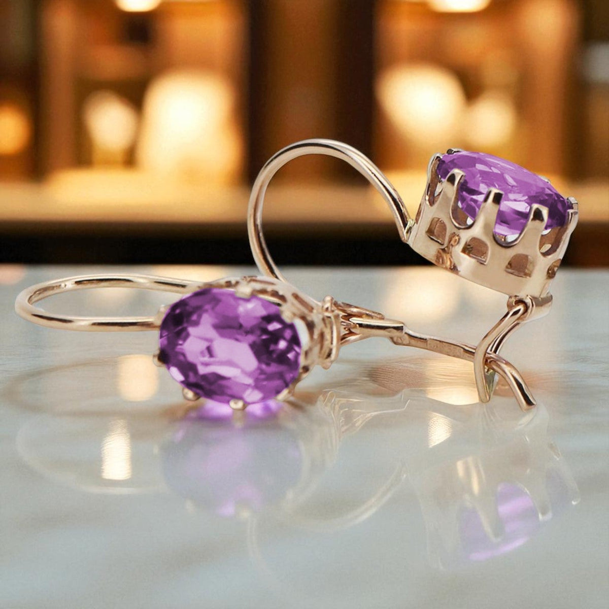 Vintage Amethyst Earrings in 14K Rose Gold (vec196r-am)